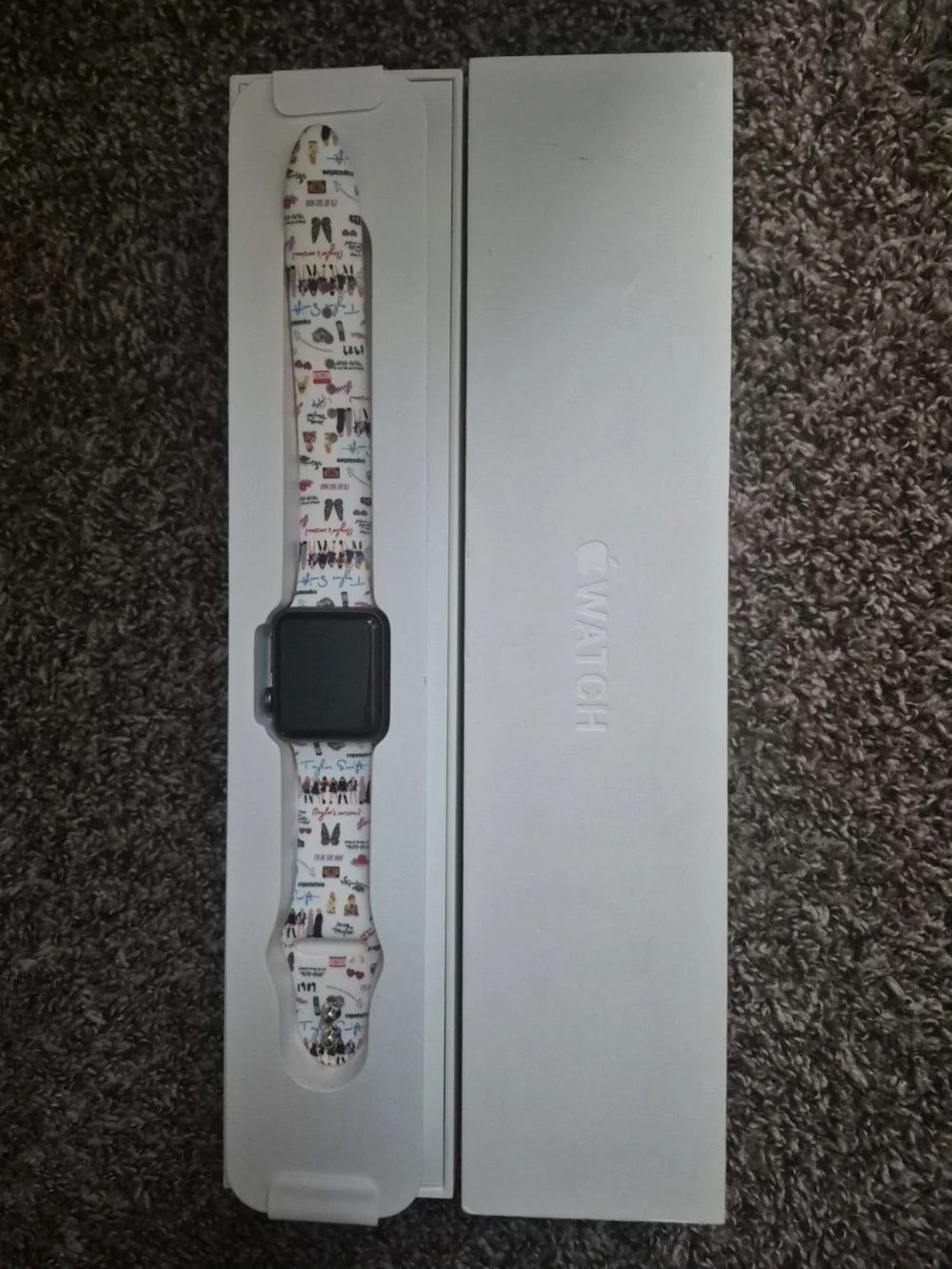 Apple Watch with White Multicolor Patterned Silicone Band